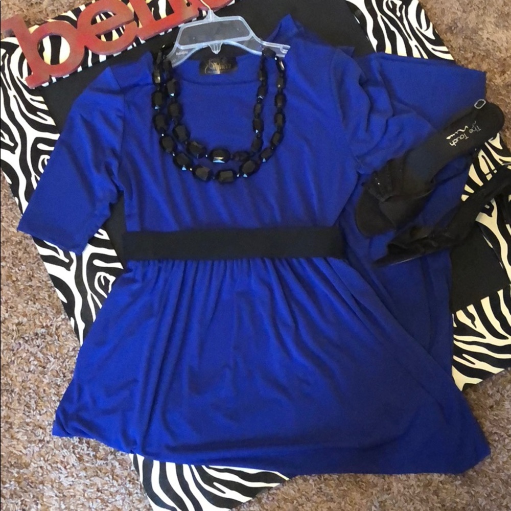Royal Blue Maxi Dress Elbow Sleeve NWOT